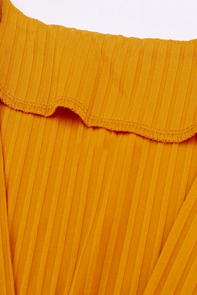 Ladies Sexy Solid Color V-Neck Long Sleeve Tied Waist Side Slit Button Embellished Slim Fit Midi Knit Dress