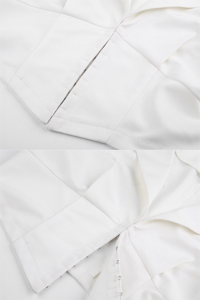 Ladies Sexy White Plain Notched Lapel Collar Long Sleeve Zip Up Asymmetric Blazer Cropped Coat