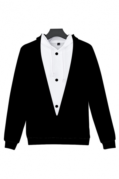 Men's Stylish 3D Printed Bow Tie Tuxedo Suit Pattern Black Long Sleeve Drawstring Hoodie