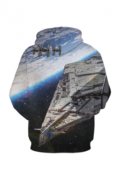 Mens Cool Space 3D Printed Long Sleeve Casual Pullover Hoodie in Black