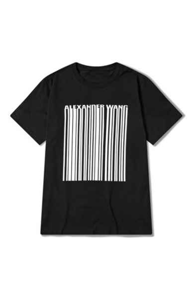 Mens Designer Letter Striped Code Printed Short Sleeve Casual Loose T-Shirt