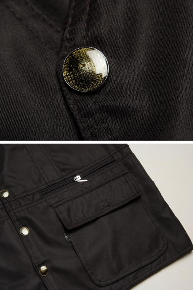 Mens Stylish Plain V-Neck Sleeveless Button Down Oversized Leisure Jacket Vest with Pocket