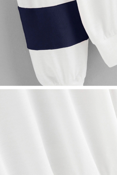 Popular Varsity Striped Long Sleeve Loose Fit White Pullover Sweatshirt