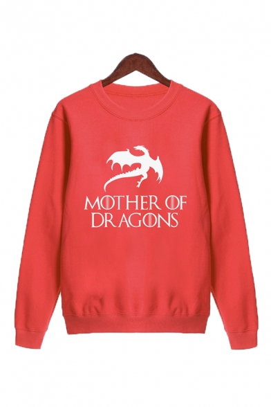 Unisex Popular Letter MOTHER OF DRAGON Printed Long Sleeve Casual Pullover Sweatshirt