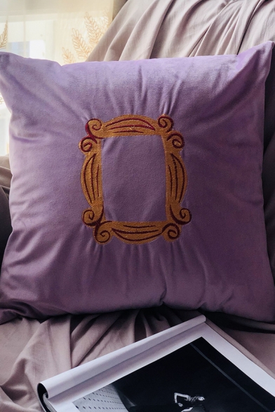45*45cm Classic  Frame Printed Light Purple Velvet Pillow Cushion
