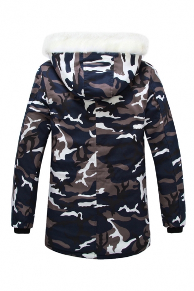 YONGM Mens Camouflage Fashion Fur Collar Down Coat 