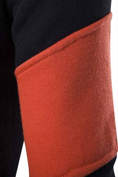 Mens Fashionable Color Block Long Sleeve Black Fitted Fleece Pullover Sweatshirt