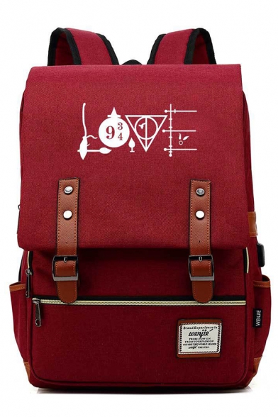 Preppy Style Number Geometric Pattern Zip Closure School Bag Backpacks 43*29*13.5cm