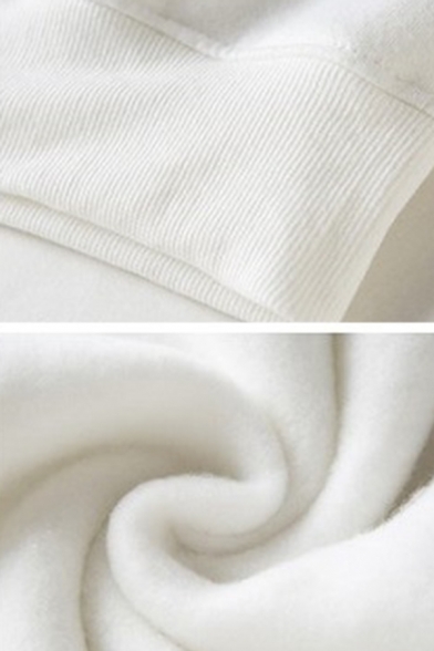 Unisex Letter OK Comic Figure Print Crew Neck Long Sleeve White Loose Pullover Sweatshirt