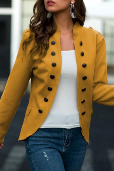 Womens Popular Plain Double Breasted Long Sleeve Open Front Uniform Blazer Coat