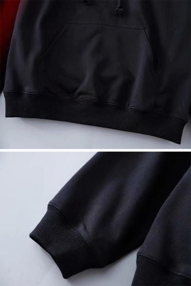 Black Popular SUISSE Letter Flag Pattern Long Sleeve Kangaroo Pocket Loose Drawstring Hoodie
