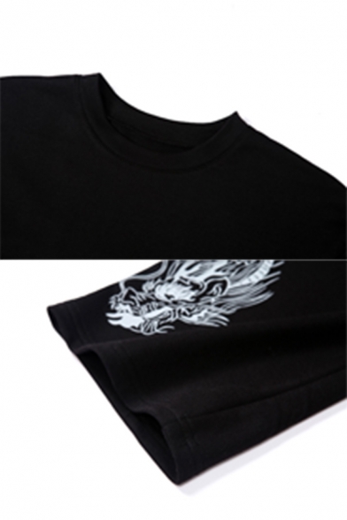 Cool Dragon Printed Long Sleeve Loose Black Cropped Sweatshirt for Women