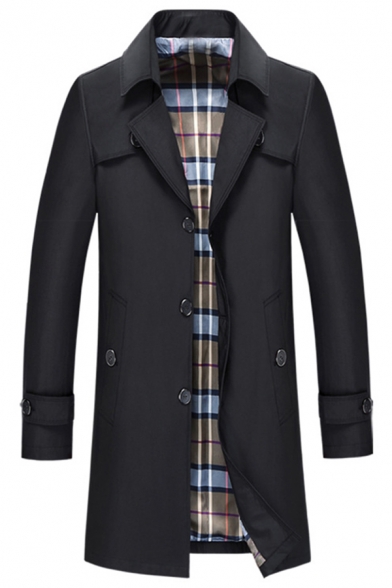 Men's Fall Stylish Long Sleeve Single Breasted Casual Longline Trench Coat Overcoat
