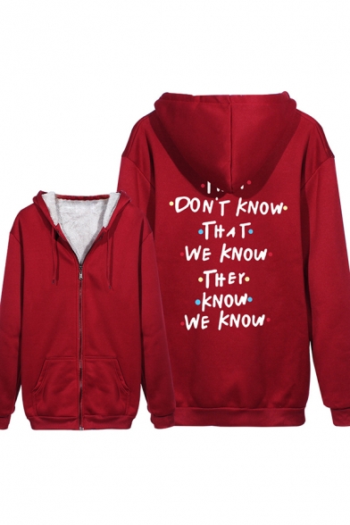 Winter Funny Letter THEY DON'T KNOW THAT WE KNOW THEY KNOW WE KNOW Printed Zip Up Long Sleeve Thick Hoodie
