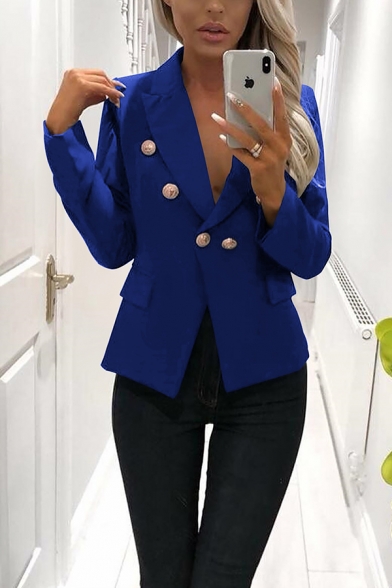 

Womens Elegant Plain Button Embellished Long Sleeve Slim Fit Short Blazer Coat, Black;blue;pink;white, LM567120