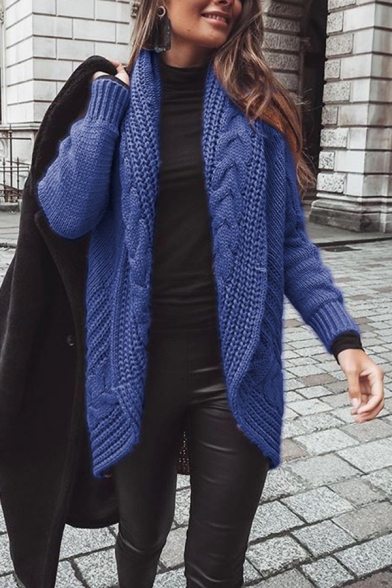 Womens Unique Long Sleeve Open Front Asymmetric Hem Plain Tunic Cocoon Cardigan Knitwear