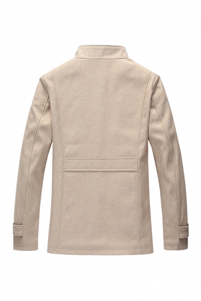 Casual Khaki High Collar Epaulets Embellished Long Sleeve Single Breasted Outdoor Wool Coat
