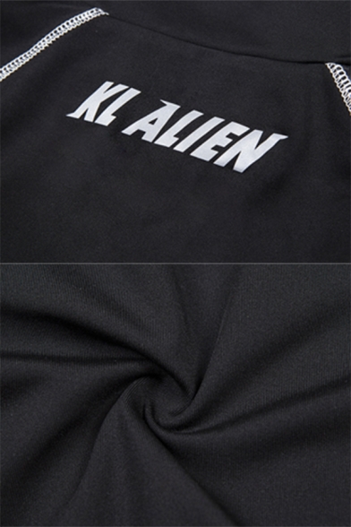 Fashion Reflective Letter KL ALIEN Printed Back Stitches Embellished Half Zip Fitted Cropped Sweatshirt