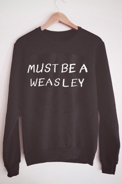 Harry Potter Funny Letter MUST BE A WEASLEY Print Crewneck Long Sleeve Black Sweatshirt