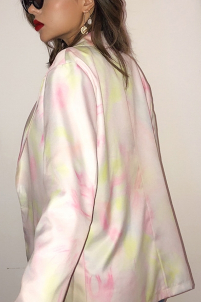 Womens Casual Pink and Green Tie Dye Long Sleeve Loose Blazer Coat ...