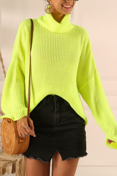 Womens Solid Color Turtle Neck Backless Cross Back Long Sleeve Sexy Oversized Pullover Sweater