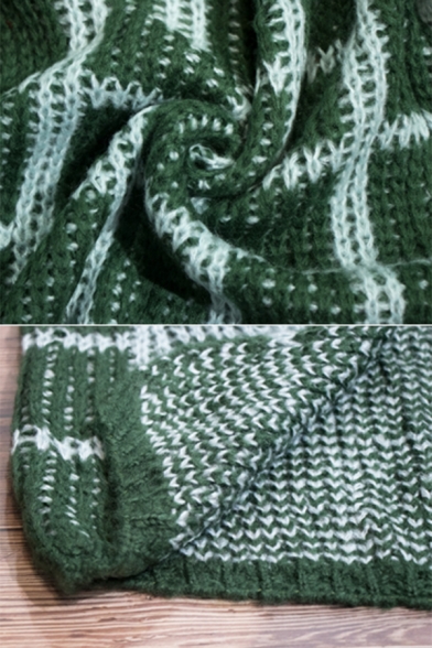 Womens Stylish Grid Pattern Long Sleeve Open Front Fuzzy Knit Cardigan Coat