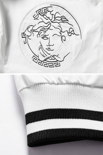 Fancy Cartoon Character Embroidery Back Long Sleeve Rib Cuff and Hem Zipper Pocket Classic Baseball Jacket