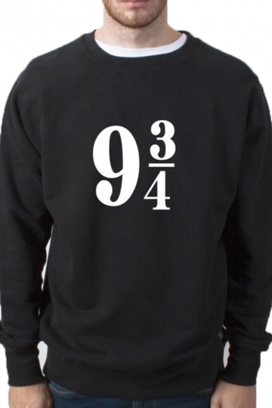 Fancy Number Printed Crewneck Long Sleeve Unisex Pullover Sweatshirt