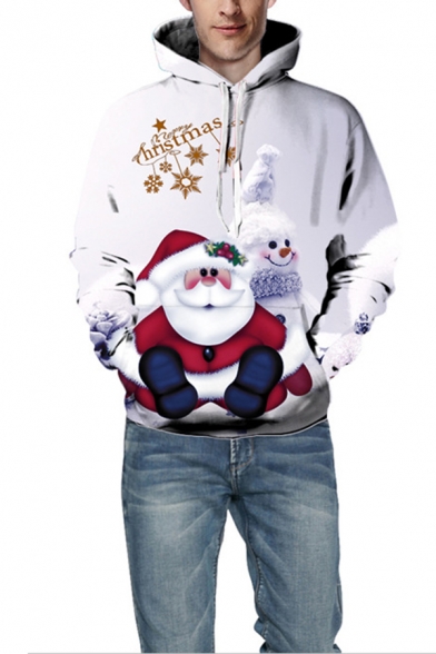 Funny Christmas Series Cat Snowman Food Digital Printed Long Sleeve Drawstring Hoodie