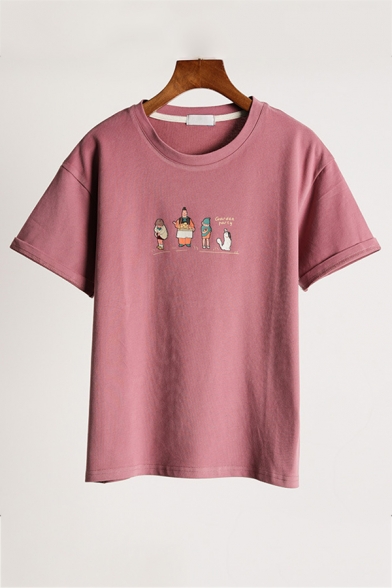 Lovely Cartoon Character Printed Short Sleeve Regular Fit Casual Pullover T-Shirt