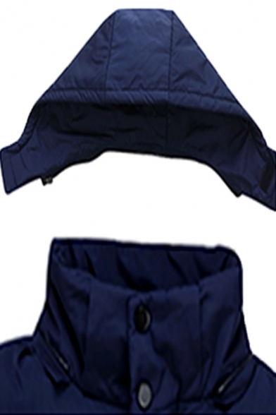 Navy Blue Solid Sleeveless Zip Up Warm Padded Vest with Hood for Couple