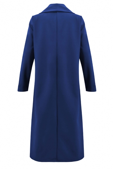 Womens Stylish Shawl Collar Long Sleeve Solid Color Longline Wool Coat with Pocket