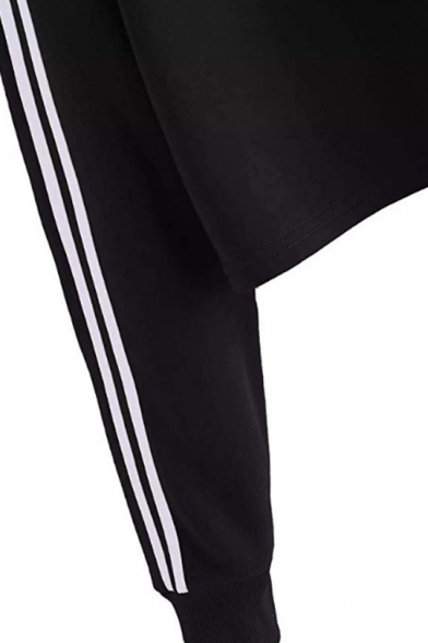 Ladies Popular Stripe Printed Long Sleeve Cropped Drawstring Sports Hoodie