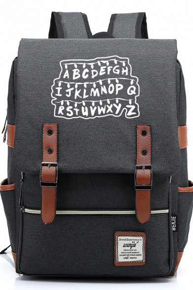 Unisex Stylish Alphabet Printed Zip Placket Casual School Bag Backpack