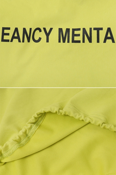 Womens Fall Stylish Yellow EANCY MENTA Printed Long Sleeve Drawstring Hem Loose Fit Pullover Sweatshirt