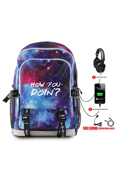 46*28*18cm Creative USB Charging HOW YOU DOIN Letter Tape Galaxy Starry Sky School Bag Backpack