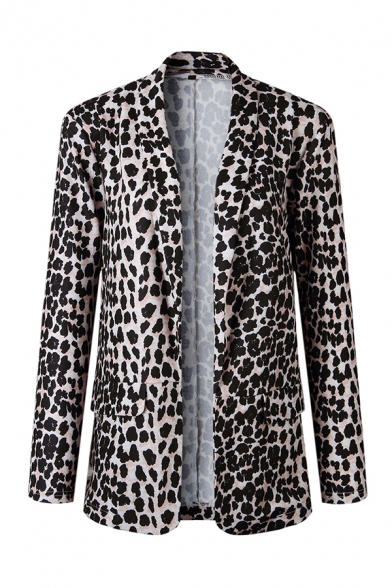 Hot Popular Snakeskin Leopard Print Long Sleeve Open Front Casual Blazer Coat with Pocket
