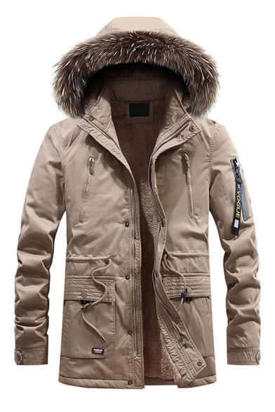 Winter Warm Ribbon Embellished Zip Up Thick Long Outdoor Down Coat with Removable Fur Trim Hood
