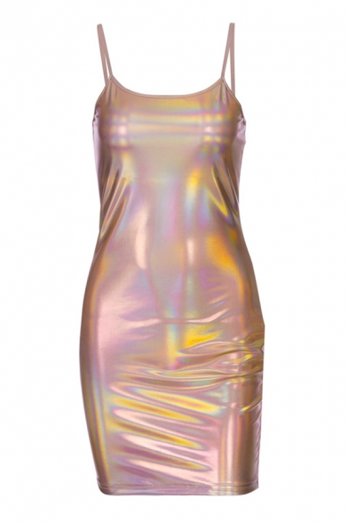 Womens Hot Popular Shiny Metallic Clubwear Bodycon Mini Cami Dress