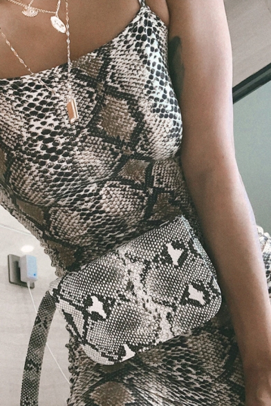 Womens Summer Fashion Snake Printed Sleeveless Casual Mini Strap Dress