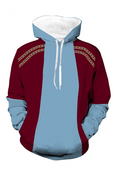 Blue and Red Trendy Colorblock 3D Printed Long Sleeve Oversized Casual Hoodie with Pocket