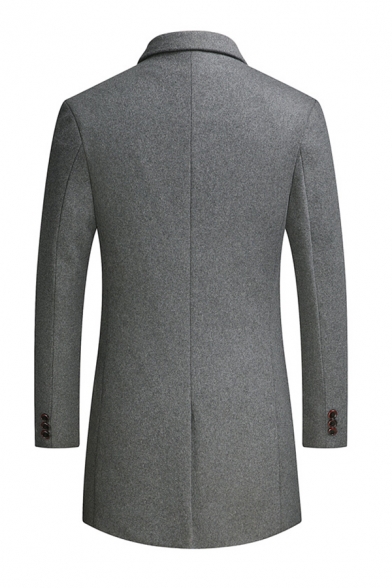 Hot Popular Gray Shawl Collar Long Sleeve Button Cuff Single Breasted Longline Wool Overcoat for Men