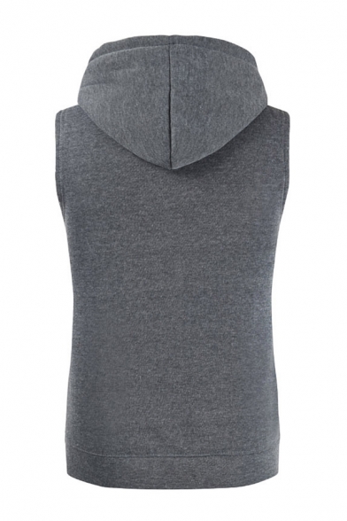 Mens Fashion Dark Grey Plain Sleeveless Kangaroo Pocket Slim Fit Drawstring Hoodie Vest