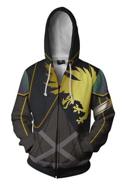 Mens Fashion Golden Eagle 3D Printed Long Sleeve Zip Up Casual Cosplay Hoodie