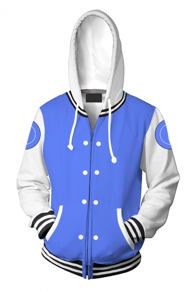 Unisex New Trendy False Clothing Suit 3D Print Color Block Long Sleeve Blue Sport Hoodie