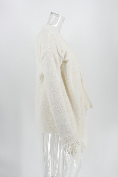 Womens Fashion Waterfall Long Sleeve Irregular Hem Tunic Popcorn Sweater Cardigan