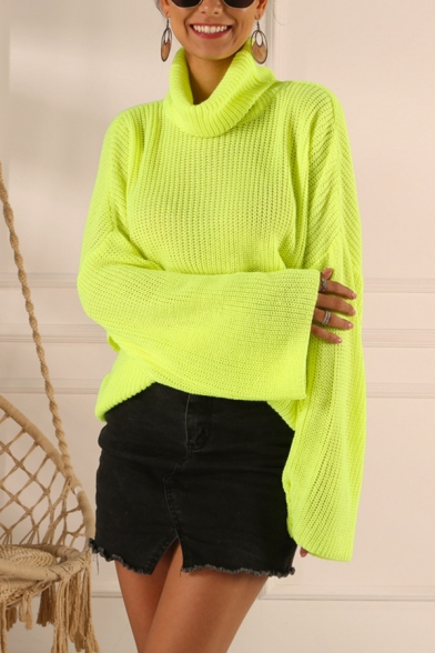Womens Solid Color Turtle Neck Backless Cross Back Long Sleeve Sexy Oversized Pullover Sweater