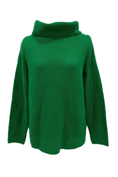 Womens Solid Color Warm High Neck Long Sleeve Oversized Casual Outdoor Tunic Pullover Sweater
