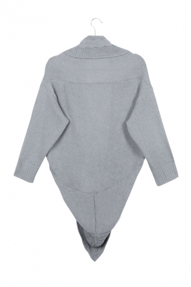 Womens Unique Long Sleeve Open Front Asymmetric Hem Plain Tunic Cocoon Cardigan Knitwear