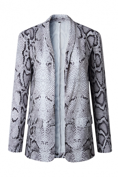 Hot Popular Snakeskin Leopard Print Long Sleeve Open Front Casual Blazer Coat with Pocket